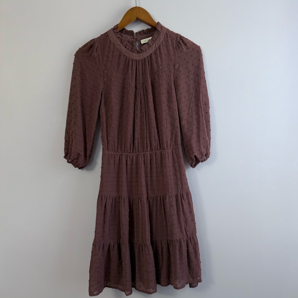 Mauve Swiss Dot Tiered Long-Sleeve Dress